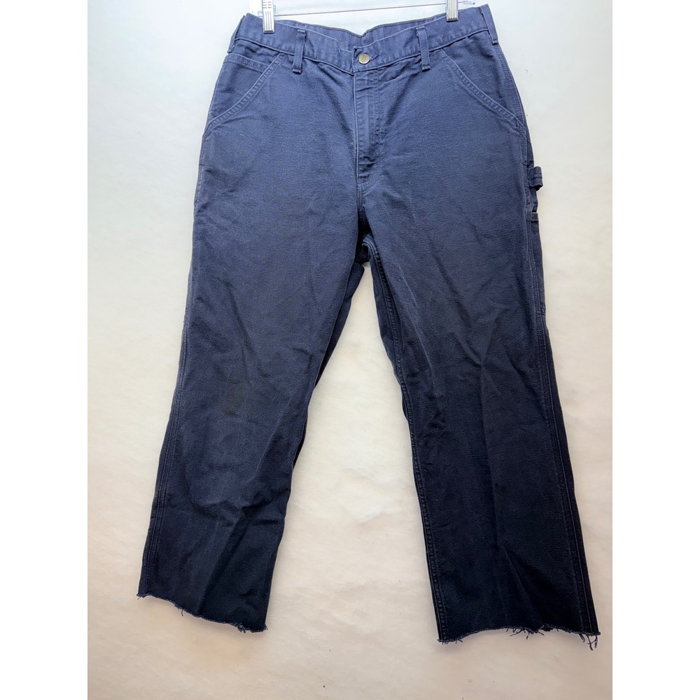 Carhartt B11-MDT Loose Fit Carpenter Pants Navy Blue Raw Hem Cutoff 34x26"